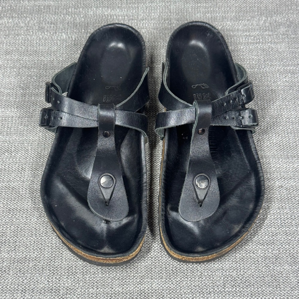 Birkenstock Tatami Adana Sandals Black Leather Multi Strap Thong Slide Womens 39